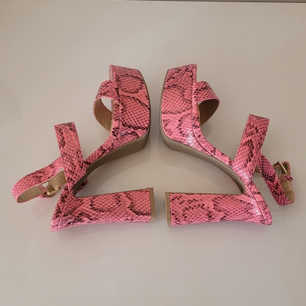 Wild Diva | Pink Python Snake Print Open Toe Plat… - image 5